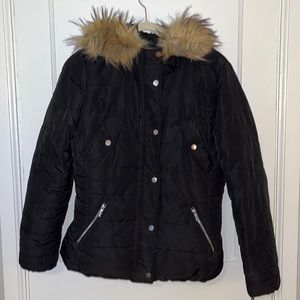 Black winter coat with fur hood from H&M